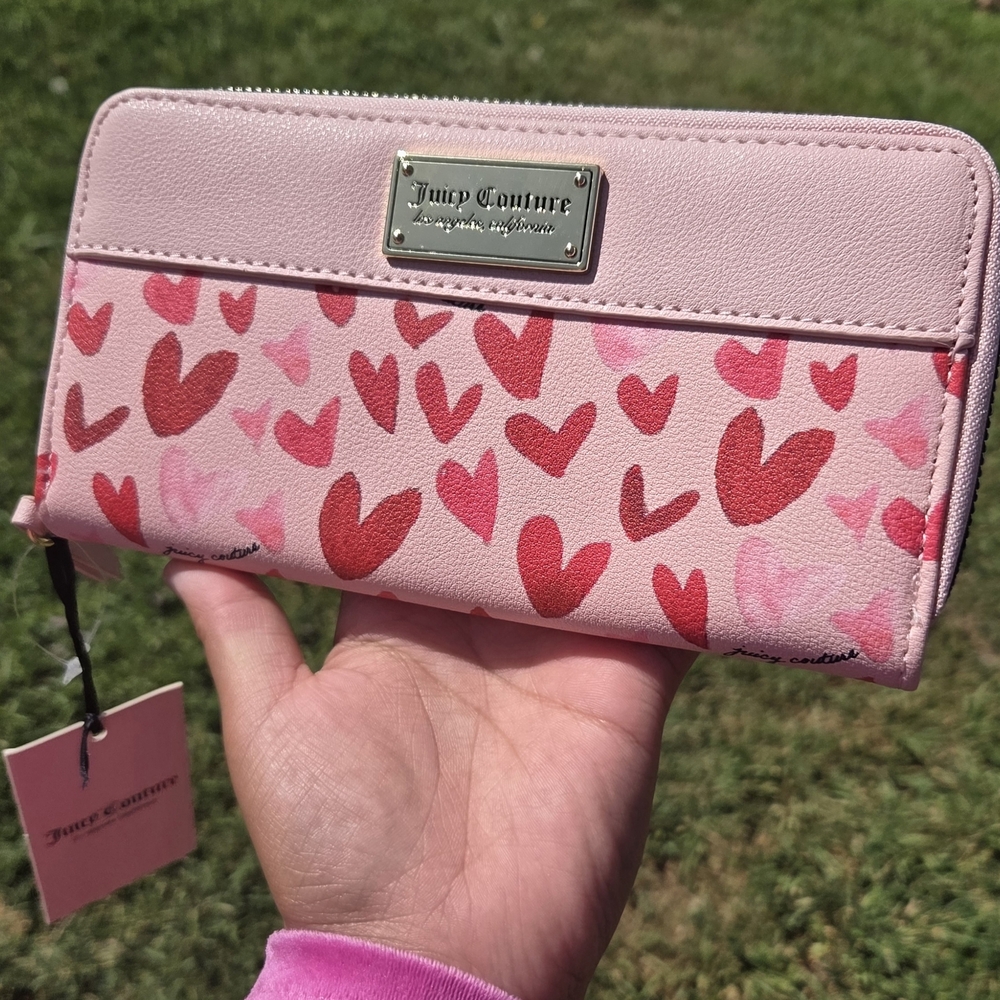 Juicy Couture Pink Wallet with Red Heart Print